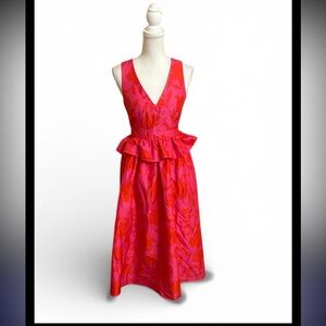 NWT Kate Spade For Target Pink And Red Rose Peplum Midi Ruffle V-Neck Dress 0